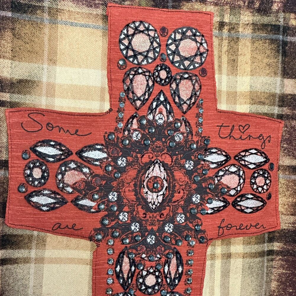 Boutique, One of a Kind, Oversized, Appliquéd Cross, Flannel Shirt, M/L/XL - Picture 4 of 8